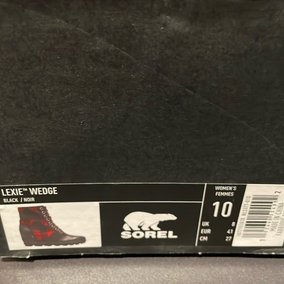 SOREL Buffalo Check Plaid Lexie Wedge Boots 10 Red Black - Picture 4 of 8